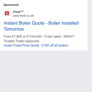 iHeat ad — Instant boiler quote, installed tomorrow from £1,895