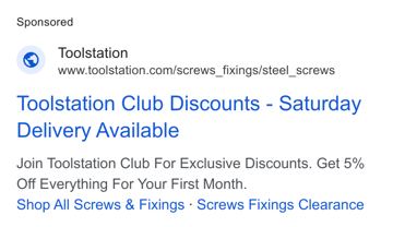 Toolstation ad — Join Toolstation Club for 5% off everything first month