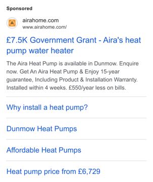 Aira ad — Get £7.5K government grant for Aira heat pump