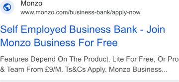 Monzo ad — Join Monzo Business for free, self-employed welcome