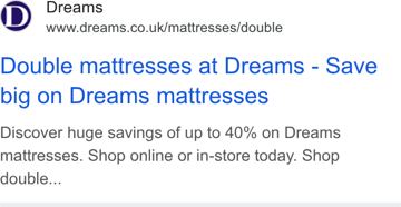 Dreams ad — Save up to 40% on Dreams mattresses