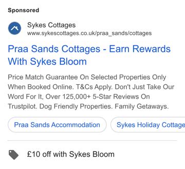 Sykes Cottages ad — Earn rewards and get £10 off with Sykes Bloom