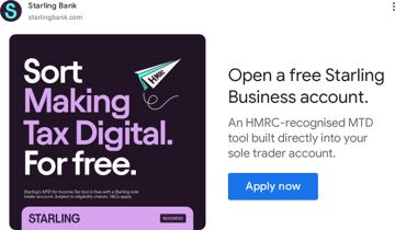 Starling Bank ad — Sort Making Tax Digital for free with Starling Business
