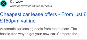 carwow ad — Cheapest car lease offers from £150/m