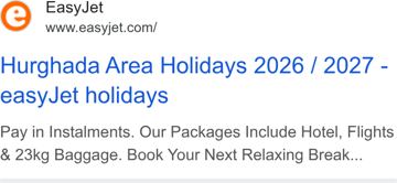easyJet ad — Book Hurghada holidays with flights, hotel and baggage