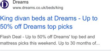 Dreams ad — Up to 50% off Dreams top bed and mattress picks
