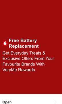 Vodafone ad — Get free battery replacement and exclusive rewards
