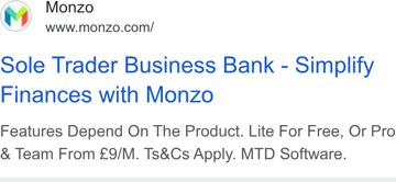 Monzo ad — Simplify sole trader finances with Monzo from £9/m