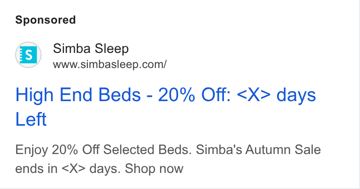 Simba ad — 20% off high end beds, Autumn Sale ends soon