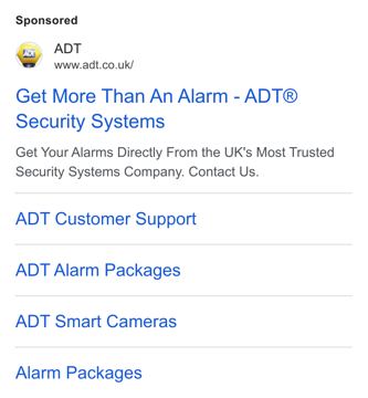 ADT ad — UK's most trusted security systems company