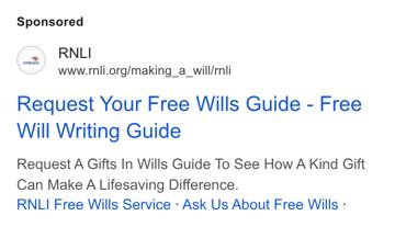 RNLI ad — Request a free wills guide and make a lifesaving gift