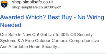 SimpliSafe ad — 30% off security systems with free camera