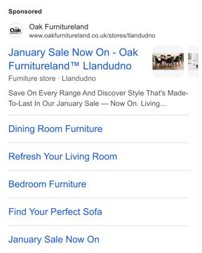 Oak Furnitureland ad — January Sale Now On — Save On Every Range