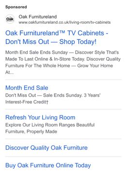 Oak Furnitureland ad — Month End Sale on Oak TV Cabinets – Shop Today