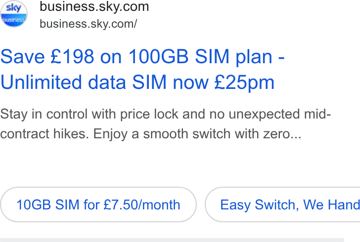 Sky ad — Save £198 on unlimited data SIM