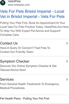 Vets4Pets ad — Book your pet's appointment at local Vets4Pets today