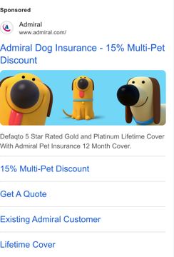 Admiral ad — 15% discount on multi-pet insurance coverage