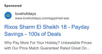 loveholidays ad — Payday savings on holidays with price match guarantee