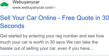 We Buy Any Car ad — Sell your car online, free quote in 30 seconds