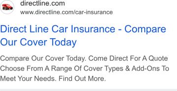 Direct Line ad — Compare Direct Line car insurance today