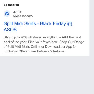 ASOS ad — Up to 70% off almost everything this Black Friday