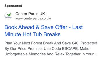 Center Parcs ad — Save £40 on forest break getaways