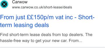 carwow ad — Short-term leasing from just £150 per month
