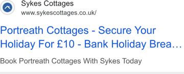 Sykes Cottages ad — Secure holiday for £10 deposit