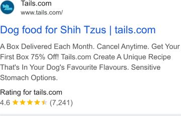 tails.com ad — Get your first box 75% off, cancel anytime