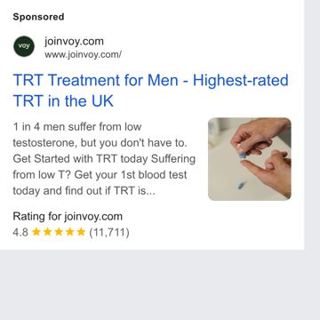 Manual ad — Get your first blood test today. 1 in 4 men need TRT.