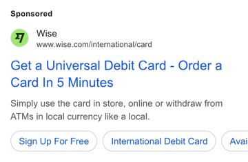 Wise ad — Get a universal debit card, order in 5 minutes