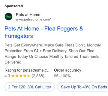 Pets at Home ad — Monthly flea protection from £4 with free delivery