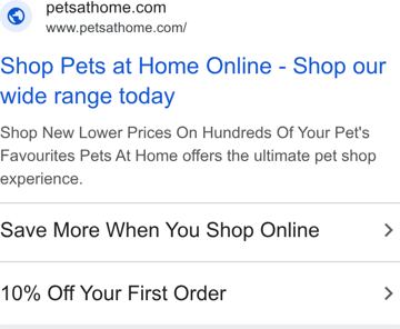 Pets at Home ad — 10% off first order, hundreds of pet favourites
