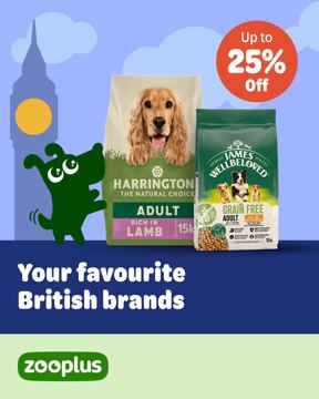 Zooplus ad — Up to 25% off your favourite British brands