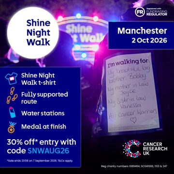 Cancer Research UK ad — Walk for cancer research, 30% off entry