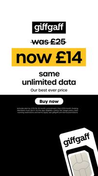 giffgaff ad — Unlimited data now £14, our best ever price