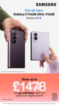 Three ad — Save up to £1478 with trade-in on Galaxy Z Fold8