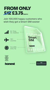 Honest Mobile ad — Smart SIM from only £3.75/month, was £12
