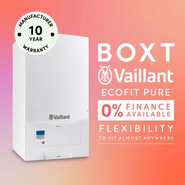BOXT ad — Vaillant ecoFIT Pure with 0% finance and 10-year warranty