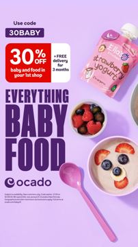 Ocado ad — 30% off baby food plus free delivery for 3 months