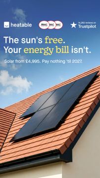 Heatable ad — Solar from £4,995 — pay nothing til 2027