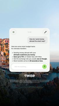 Wise ad — Save up to 75% on hidden fees sending money abroad