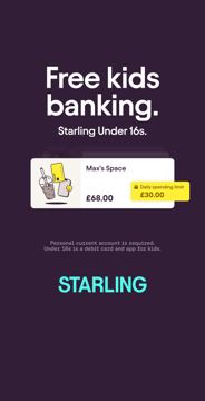 Starling Bank ad — Free kids banking with daily spending limits you control