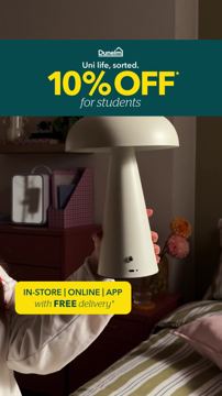 Dunelm ad — 10% off lamps for students, free delivery